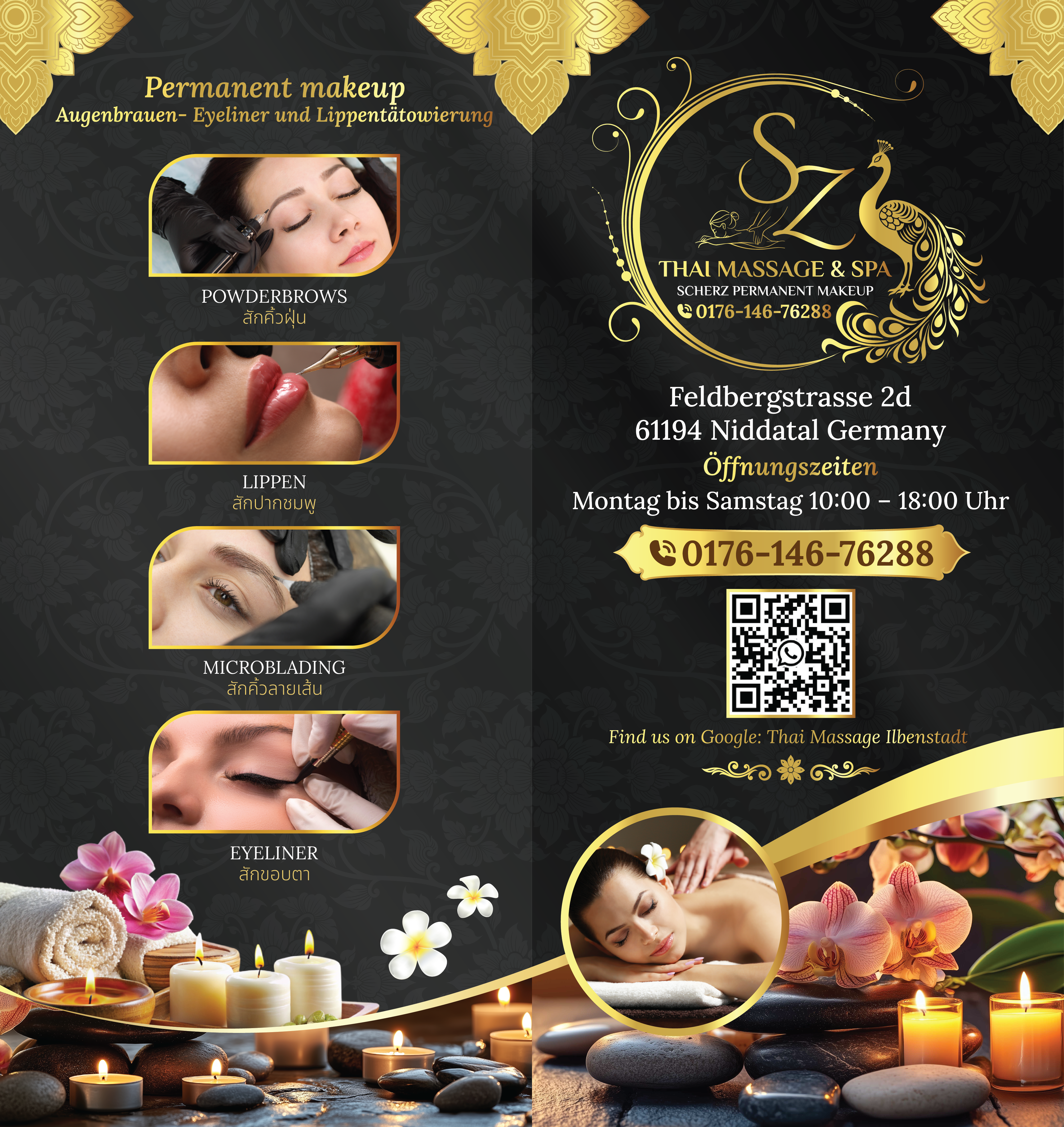 Prospekt Seite 1 – Thai Massage & Spa, Permanent Make-up, Öffnungszeiten und Kontakt